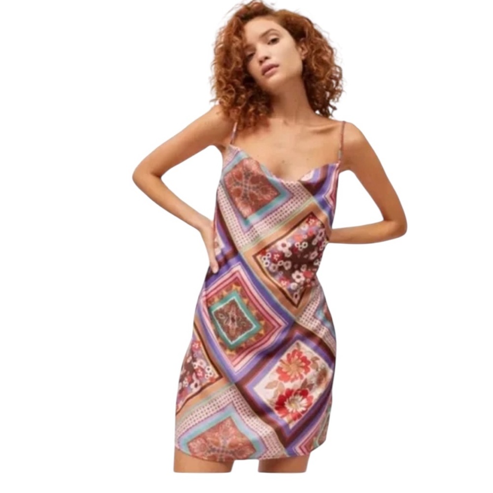 Urban Outfitters Purple Multi-Color Printed Slip Mini Dress